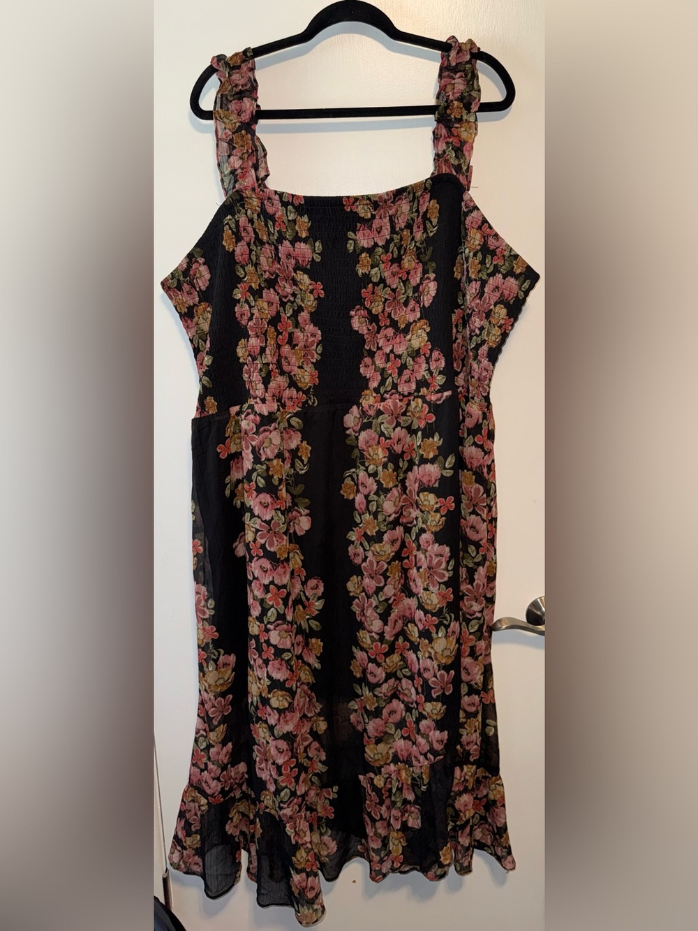 Maurices Black Maxi Dress with Pink Floral Print